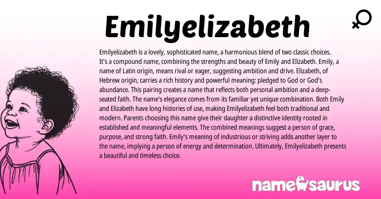 Infographic about Emilyelizabeth name meaning, Emilyelizabeth is a name from Latin, Hebrew origin(s).