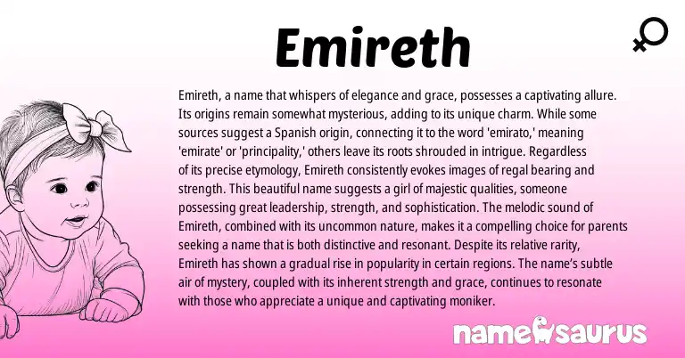 Infographic about Emireth name meaning, Emireth is a name from Spanish origin(s).