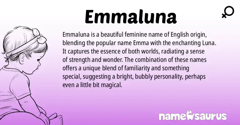 Infographic about Emmaluna name meaning, Emmaluna is a name from English origin(s).
