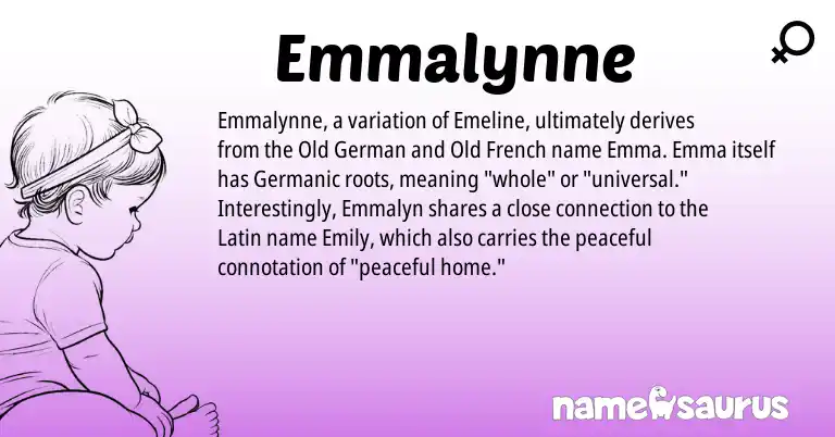 Infographic about Emmalynne name meaning, Emmalynne is a name from Old German, Germanic, Latin, Old French origin(s).