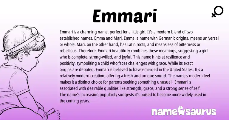 Infographic about Emmari name meaning, Emmari is a name from Mari origin(s).