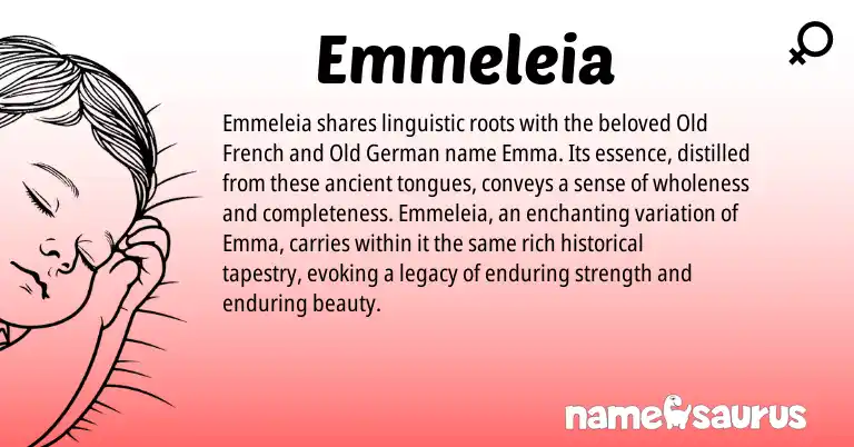 Infographic about Emmeleia name meaning, Emmeleia is a name from Old German, Old French origin(s).
