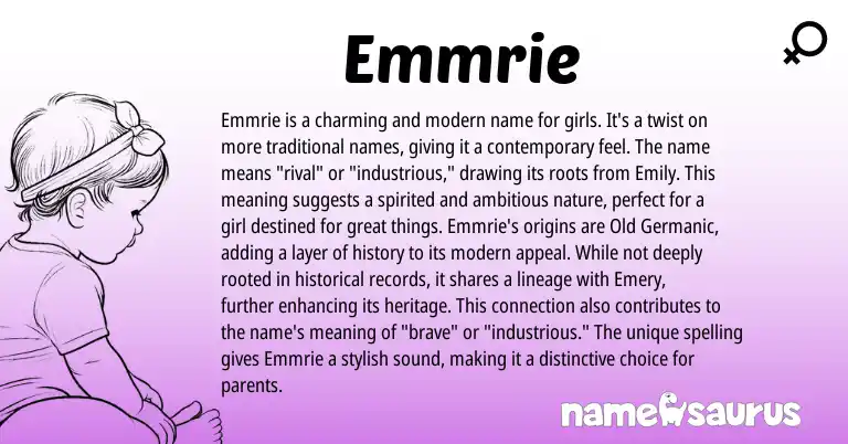 Infographic about Emmrie name meaning, Emmrie is a name from English origin(s).