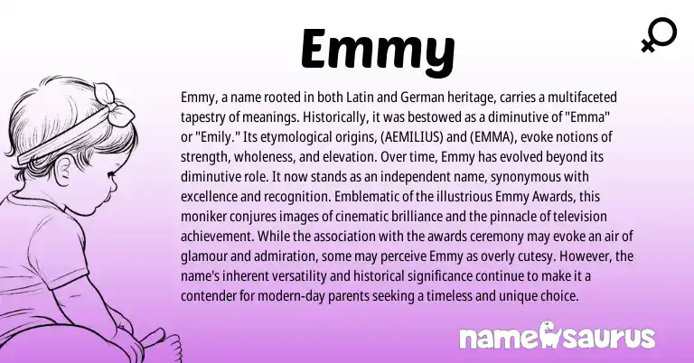 Infographic about Emmy name meaning, Emmy is a name from German, Latin origin(s).