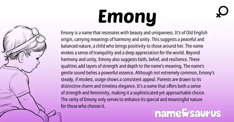 Infographic about Emony name meaning, Emony is a name from Canadian, English origin(s).