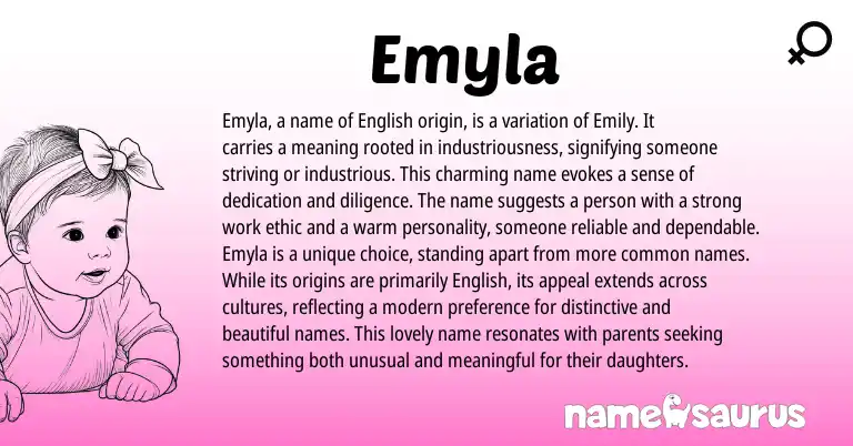 Infographic about Emyla name meaning, Emyla is a name from English origin(s).
