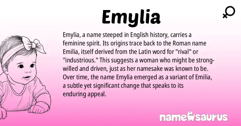 Infographic about Emylia name meaning, Emylia is a name from English origin(s).