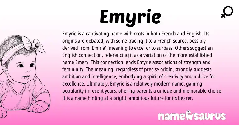 Infographic about Emyrie name meaning, Emyrie is a name from French origin(s).