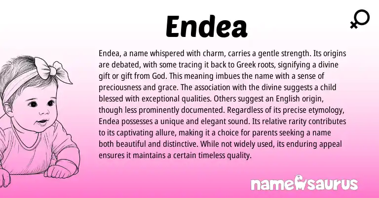 Infographic about Endea name meaning, Endea is a name from English, Greek origin(s).