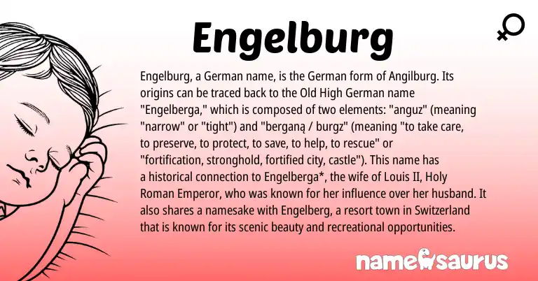 Infographic about Engelburg name meaning, Engelburg is a name from Old High German, German, Roman origin(s).