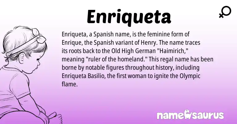 Infographic about Enriqueta name meaning, Enriqueta is a name from Old High German, Spanish origin(s).