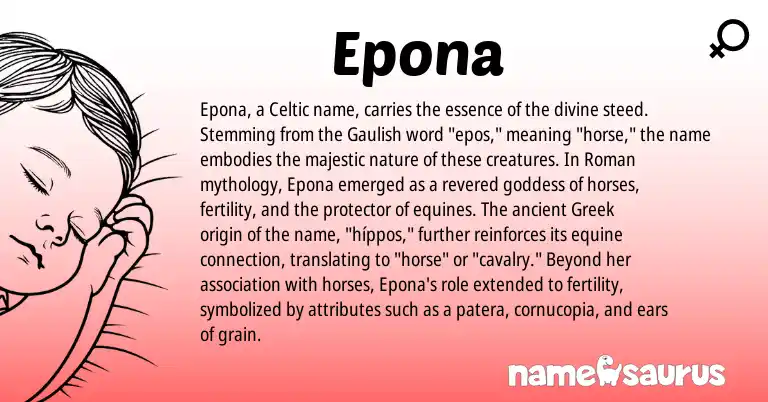 Infographic about Epona name meaning, Epona is a name from Greek, Roman, Celtic, Gaulish origin(s).
