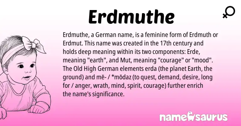 Infographic about Erdmuthe name meaning, Erdmuthe is a name from Old High German, German origin(s).