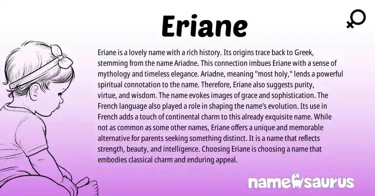 Infographic about Eriane name meaning, Eriane is a name from Greek origin(s).