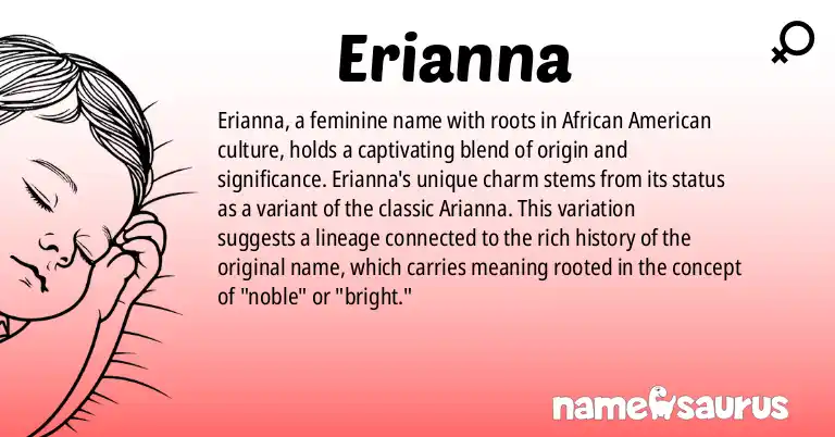 Infographic about Erianna name meaning, Erianna is a name from African American origin(s).
