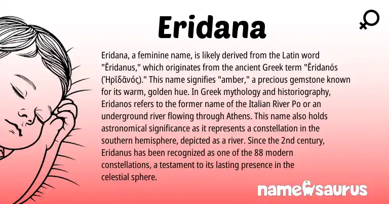 Infographic about Eridana name meaning, Eridana is a name from Latin, Italian, Greek origin(s).