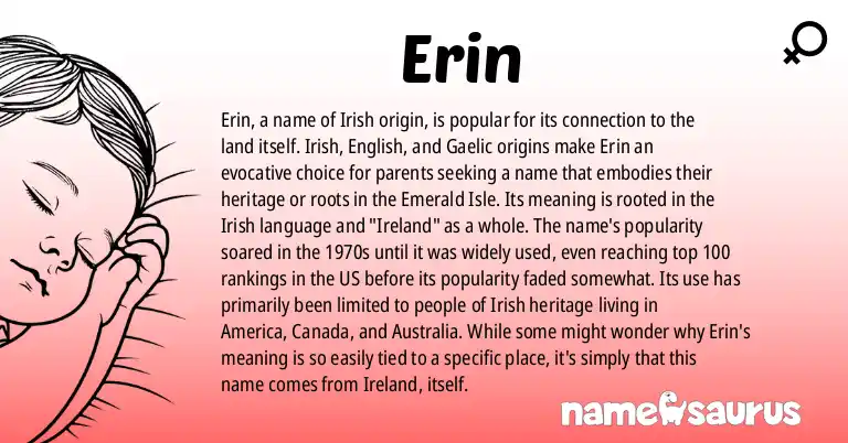 Infographic about Erin name meaning, Erin is a name from Irish, English, Gaelic origin(s).