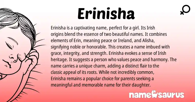 Infographic about Erinisha name meaning, Erinisha is a name from Irish origin(s).