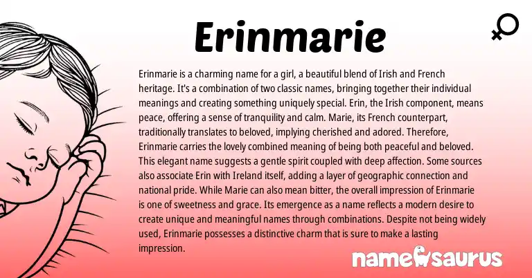 Infographic about Erinmarie name meaning, Erinmarie is a name from French, Irish origin(s).
