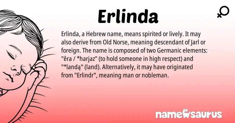 Infographic about Erlinda name meaning, Erlinda is a name from Old Norse, Germanic, Hebrew origin(s).