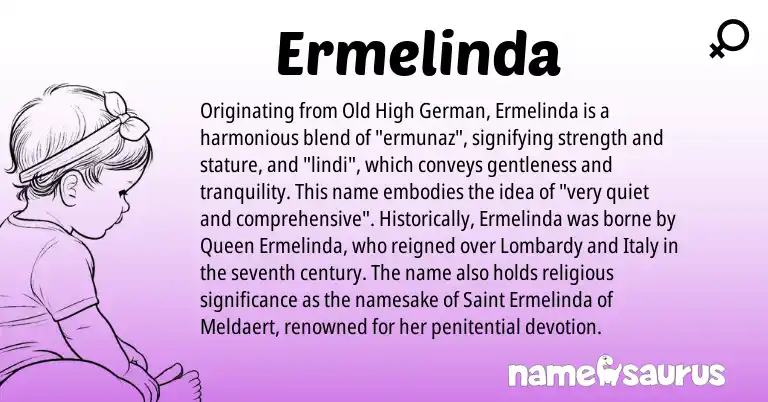 Infographic about Ermelinda name meaning, Ermelinda is a name from Old High German origin(s).