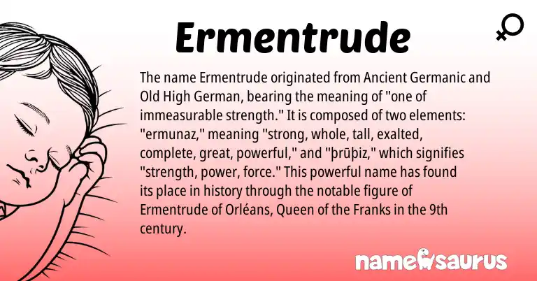 Infographic about Ermentrude name meaning, Ermentrude is a name from Old High German, Ancient Germanic origin(s).