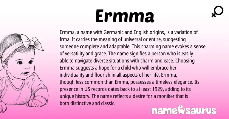 Infographic about Ermma name meaning, Ermma is a name from Germanic, English origin(s).