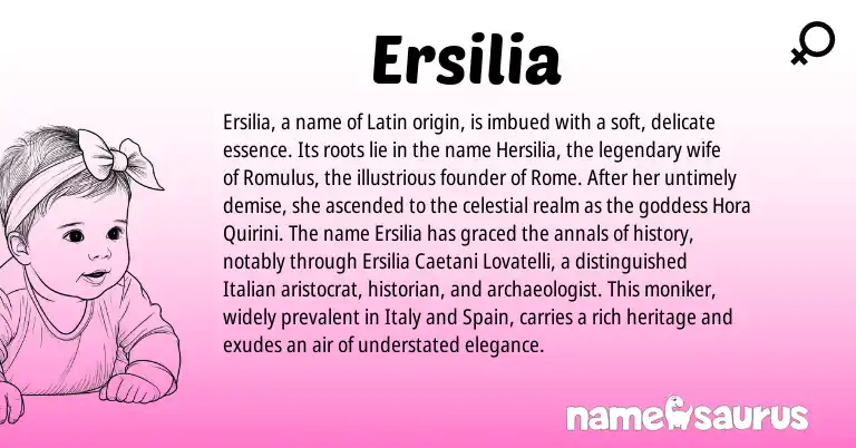 Infographic about Ersilia name meaning, Ersilia is a name from Spain, Latin, Italian origin(s).