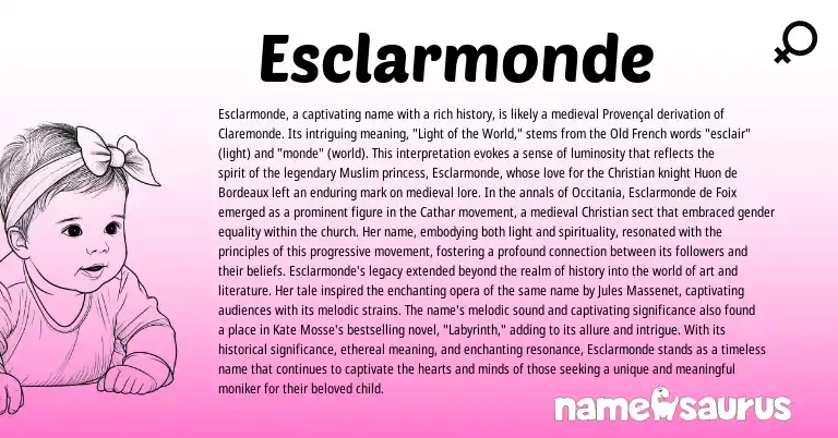 Infographic about Esclarmonde name meaning, Esclarmonde is a name from Provençal, Muslim, Old French origin(s).
