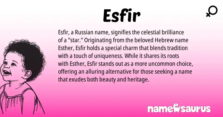 Infographic about Esfir name meaning, Esfir is a name from Russian, Hebrew origin(s).