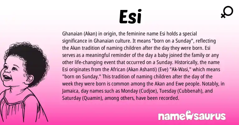 Infographic about Esi name meaning, Esi is a name from Ghanaian, Ewe, Ashanti, Akan, African origin(s).