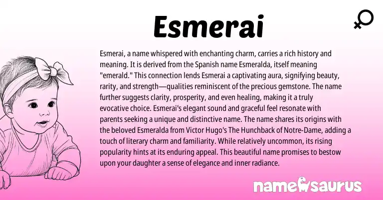 Infographic about Esmerai name meaning, Esmerai is a name from Spanish origin(s).