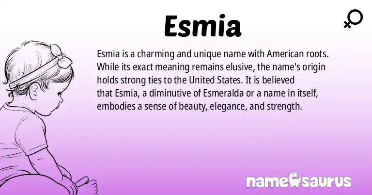 Infographic about Esmia name meaning, Esmia is a name from American origin(s).