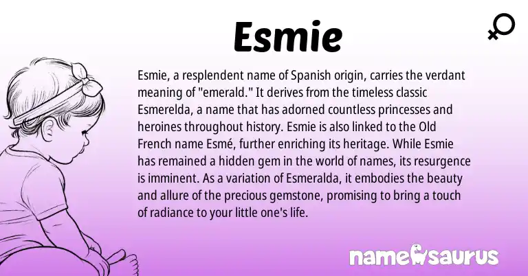 Infographic about Esmie name meaning, Esmie is a name from Spanish, Old French origin(s).