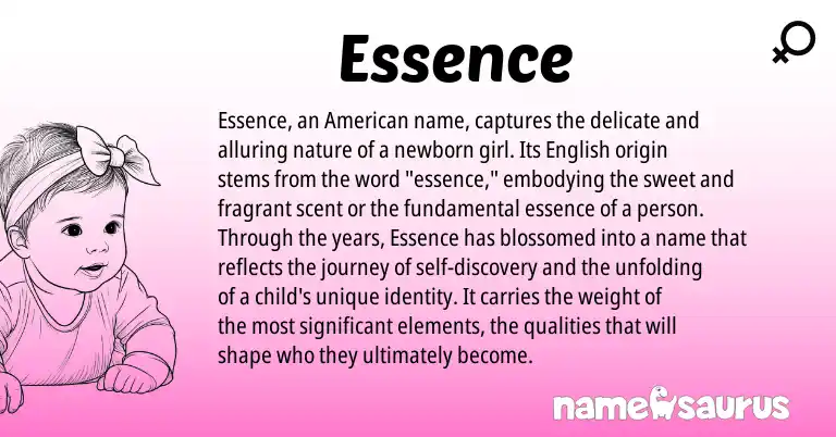 Infographic about Essence name meaning, Essence is a name from English, American origin(s).