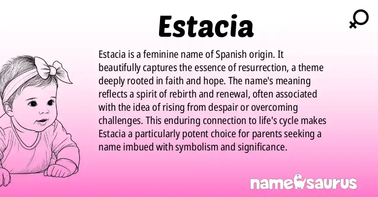 Infographic about Estacia name meaning, Estacia is a name from Spanish origin(s).