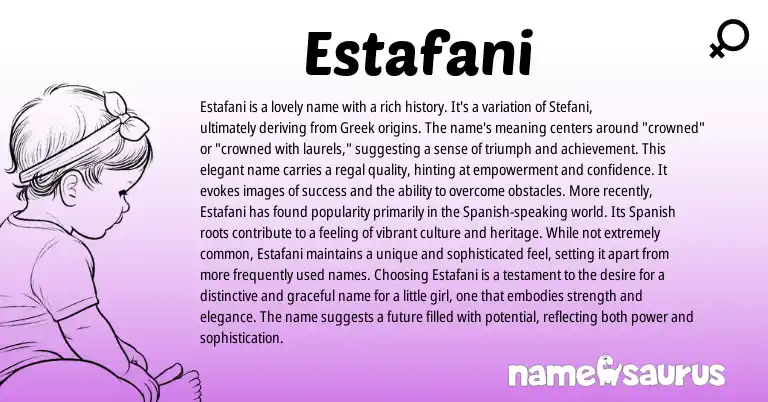Infographic about Estafani name meaning, Estafani is a name from Greek origin(s).