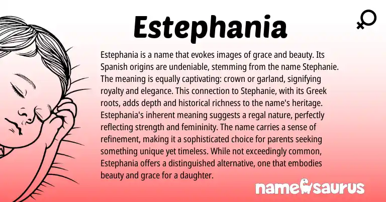 Infographic about Estephania name meaning, Estephania is a name from Spanish origin(s).
