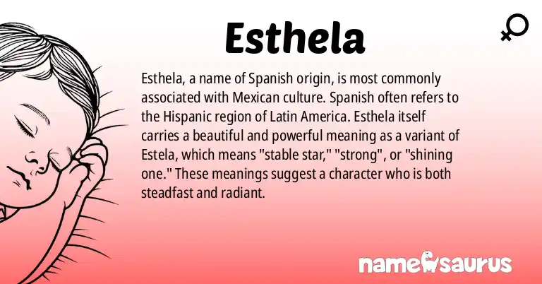 Infographic about Esthela name meaning, Esthela is a name from Spanish (Mexican) origin(s).