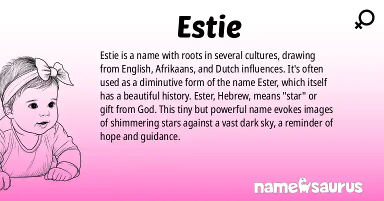 Infographic about Estie name meaning, Estie is a name from English, Afrikaans, Dutch origin(s).