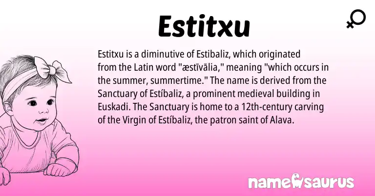 Infographic about Estitxu name meaning, Estitxu is a name from Latin origin(s).