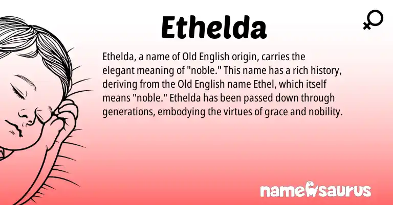 Infographic about Ethelda name meaning, Ethelda is a name from Old English origin(s).
