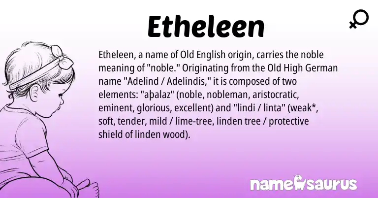 Infographic about Etheleen name meaning, Etheleen is a name from Old High German, Old English origin(s).