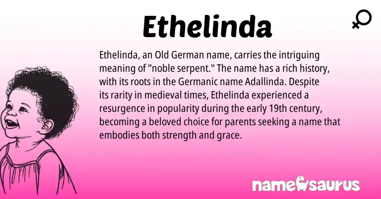 Infographic about Ethelinda name meaning, Ethelinda is a name from Old German, Germanic origin(s).