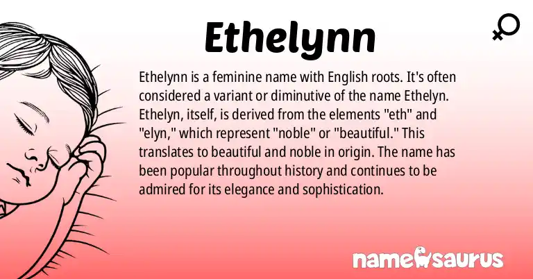 Infographic about Ethelynn name meaning, Ethelynn is a name from English origin(s).
