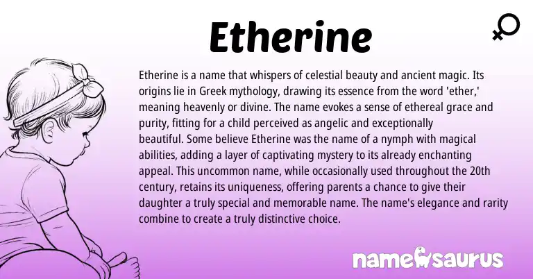 Infographic about Etherine name meaning, Etherine is a name from English, Greek origin(s).