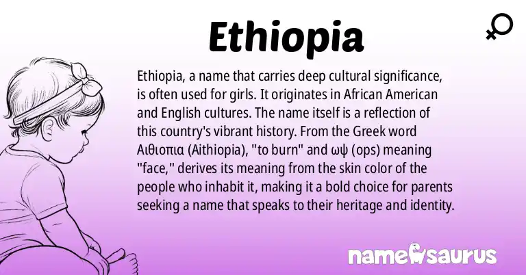 Infographic about Ethiopia name meaning, Ethiopia is a name from African American, English origin(s).