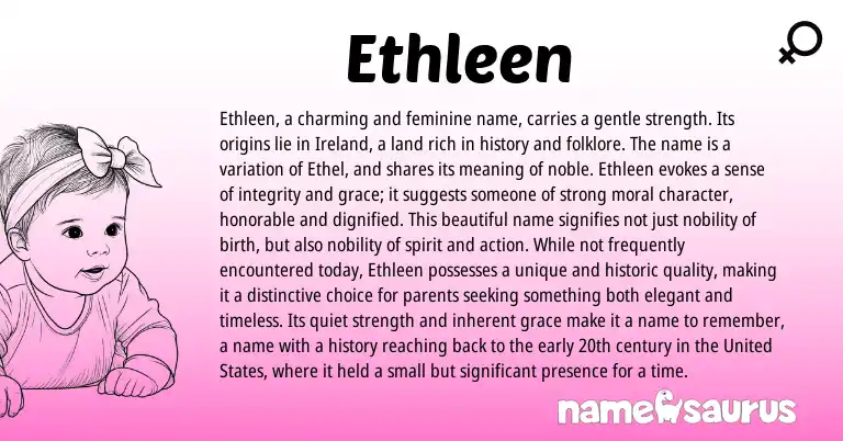 Infographic about Ethleen name meaning, Ethleen is a name from Irish origin(s).