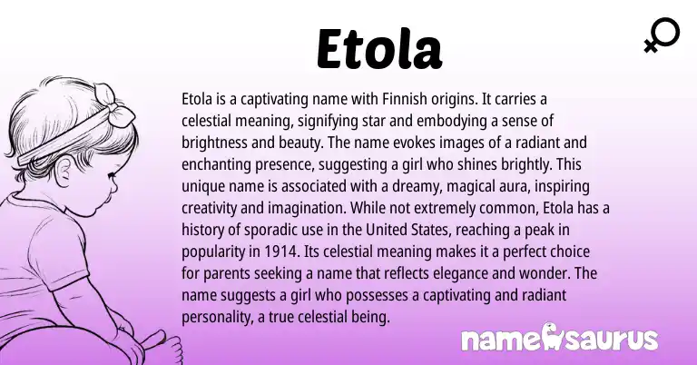 Infographic about Etola name meaning, Etola is a name from Finnish origin(s).