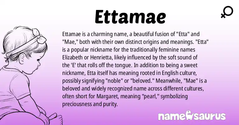 Infographic about Ettamae name meaning, Ettamae is a name from English origin(s).